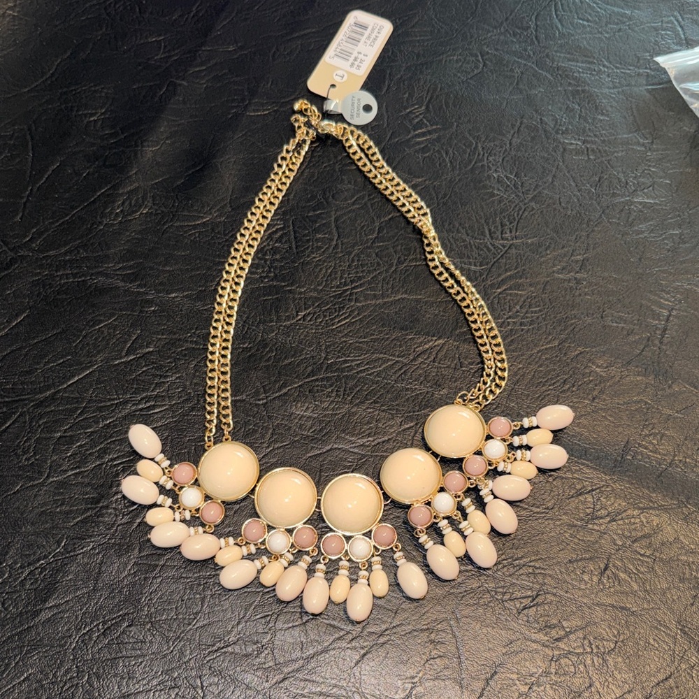 Necklace Gold and Cream Statement Necklace, NEW